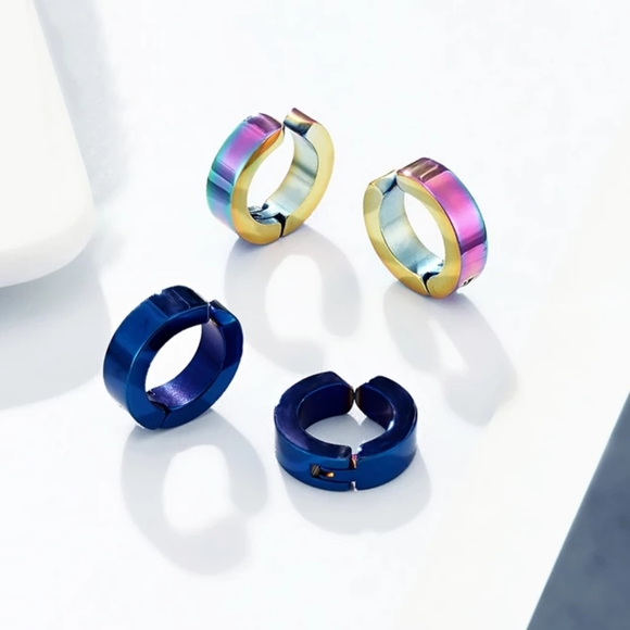 Rainbow Titanium Iridescent Stainless Steel Magnetic Hinged Hoop Clip Earrings - Picture 4 of 16
